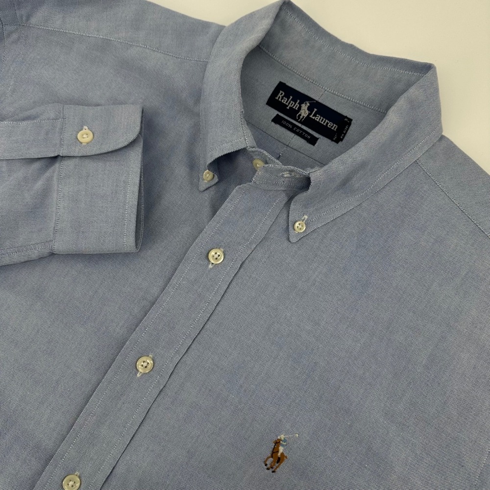 Ralph Lauren Mens Blue Oxford Button Down Shirt 17-34 100% Cotton Long Sleeve